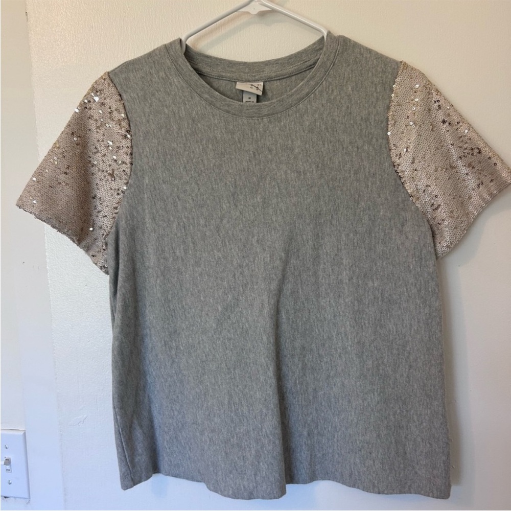 a new day Gray Top with Sequin Sleeves